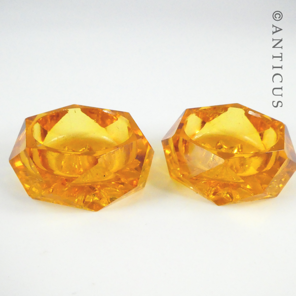 Pair of Amber Cut Glass Open Salts.