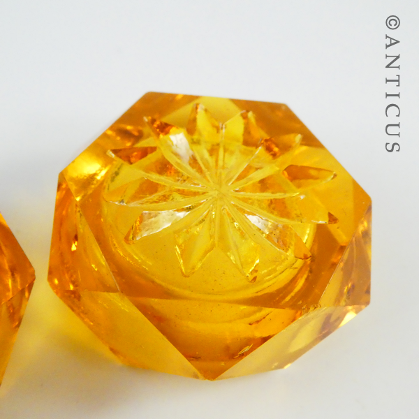 Pair of Amber Cut Glass Open Salts.