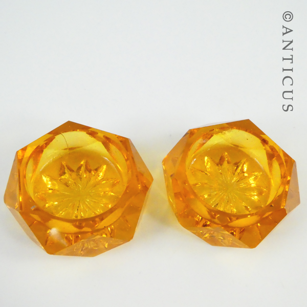 Pair of Amber Cut Glass Open Salts.