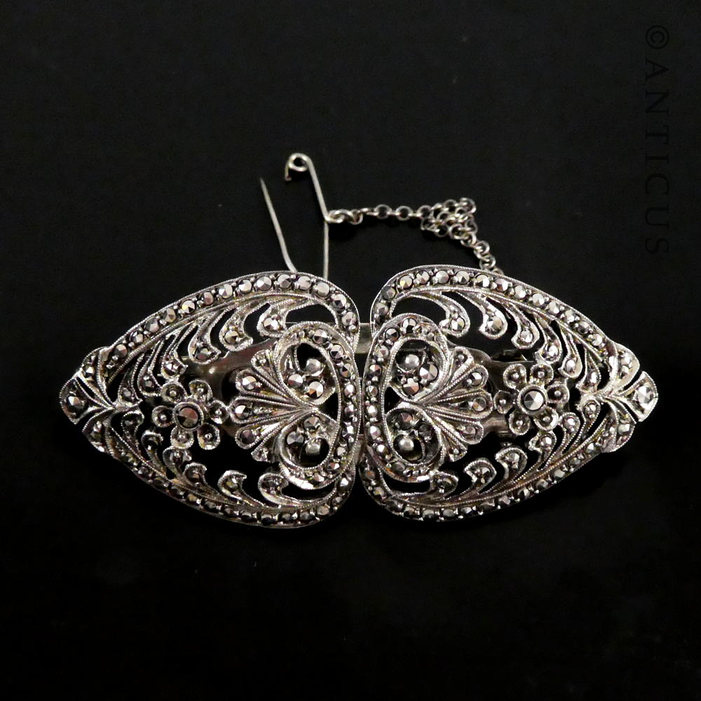 935 Silver and Marcasite Brooch converts Shoe Clips.