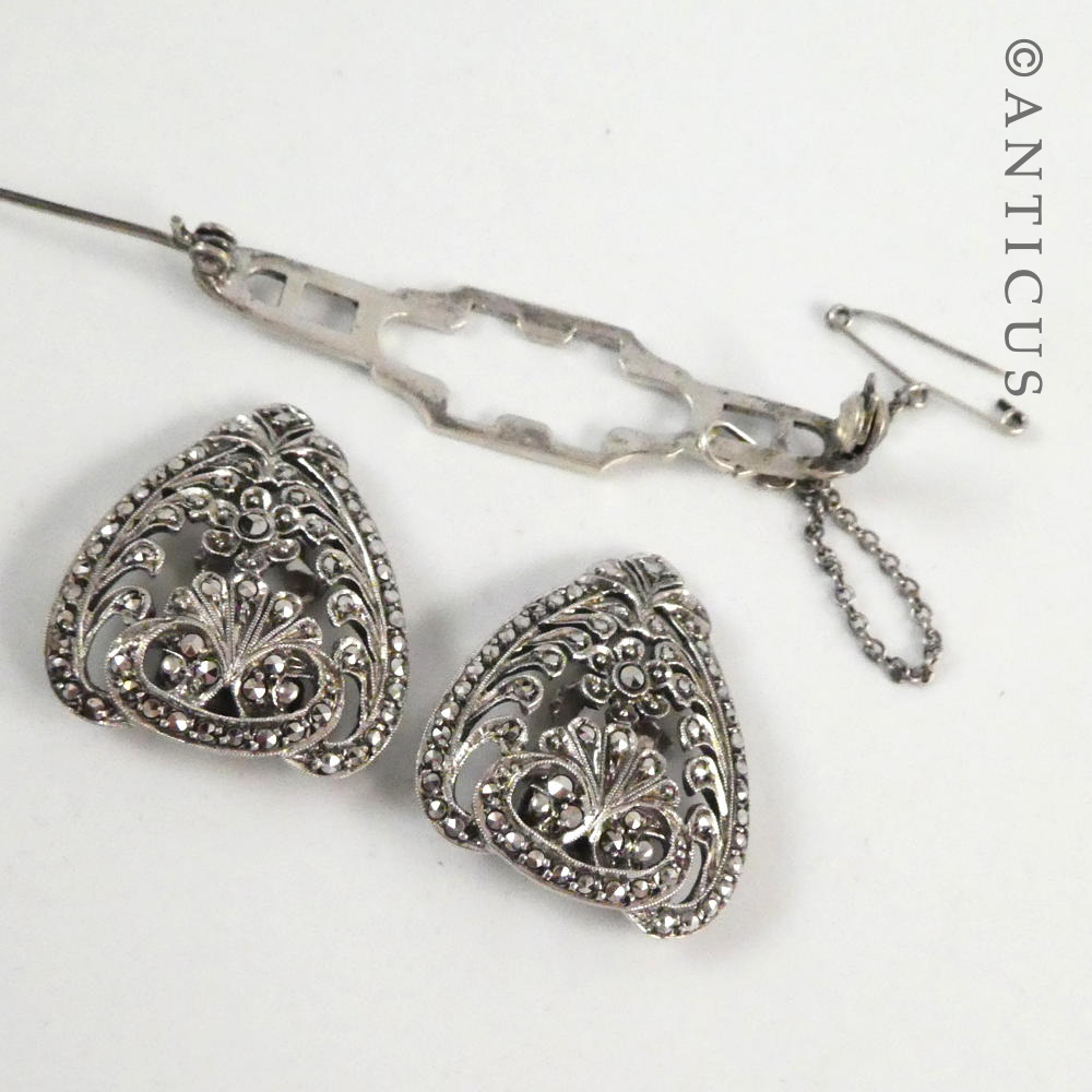 935 Silver and Marcasite Brooch converts Shoe Clips.