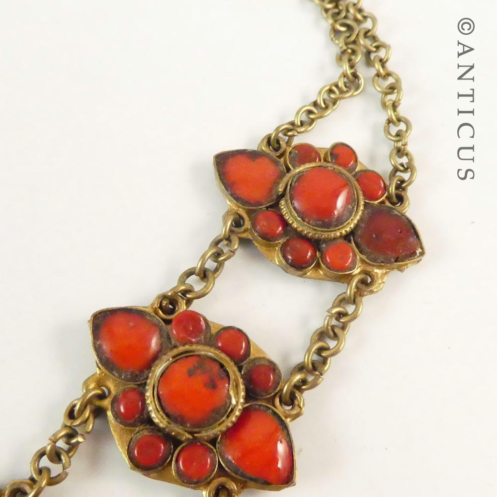 Tribal Silver Gilt and Coral Necklace.