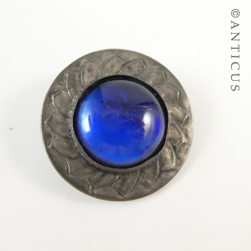Arts & Crafts Brooch, with Blue Glass Cabochon.