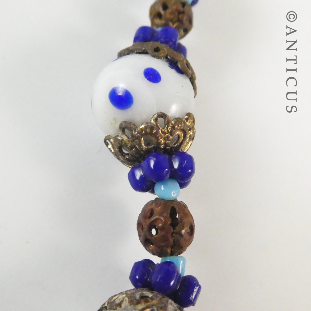 Necklace of Handmade Blue and White Glass Beads.