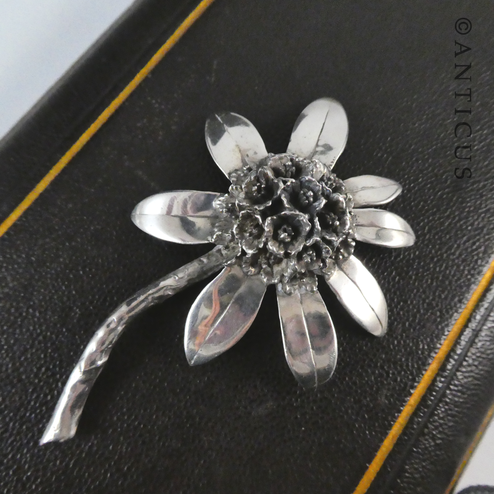 Modern Silver Flower Brooch, Signed.