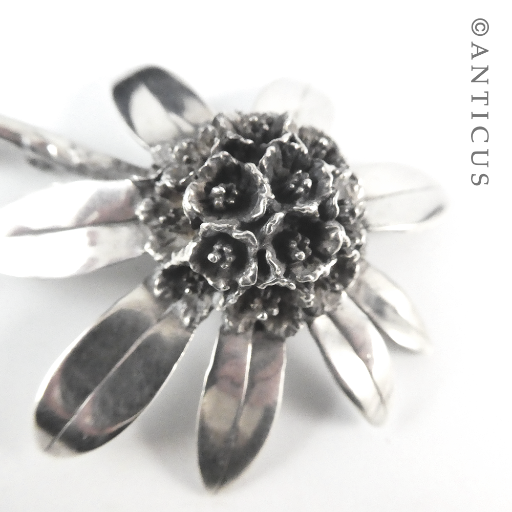 Modern Silver Flower Brooch, Signed.