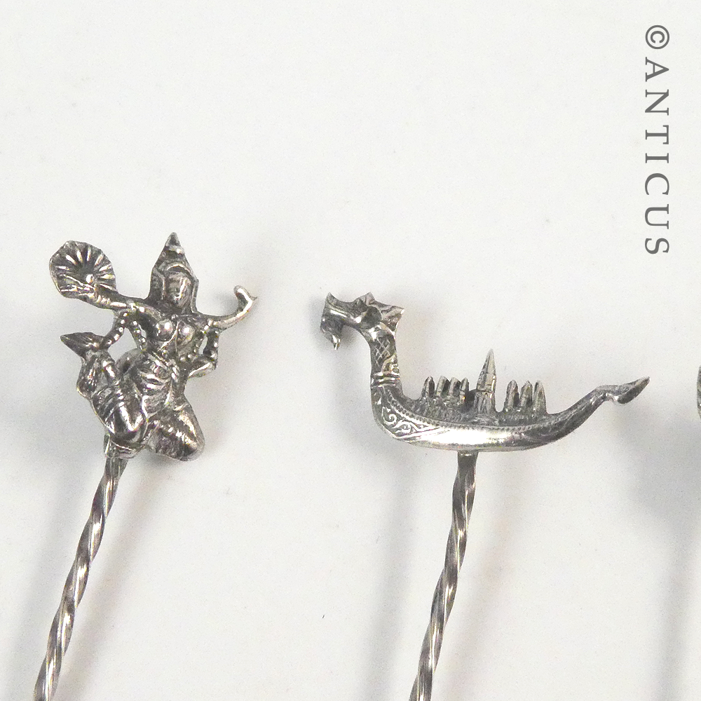 Four Thai Silver Cocktail Forks.