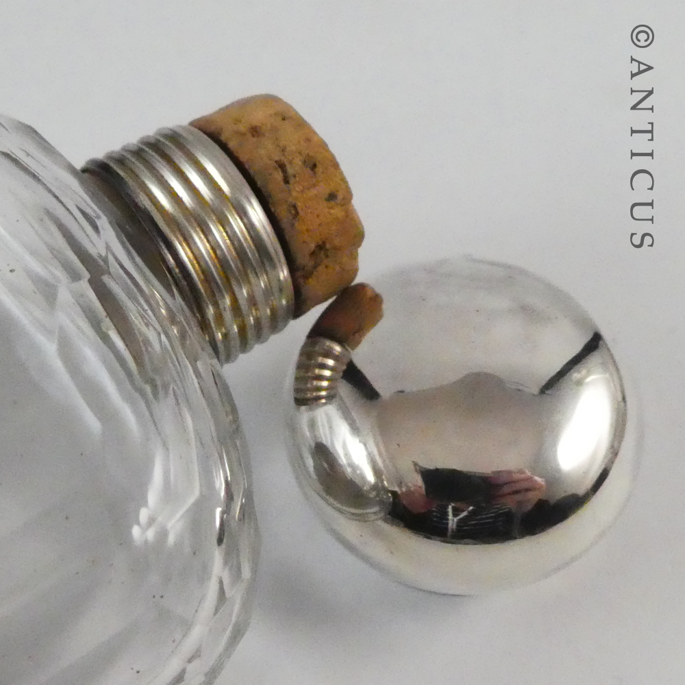 Silver and Cut Glass Hip Flask, 1900.