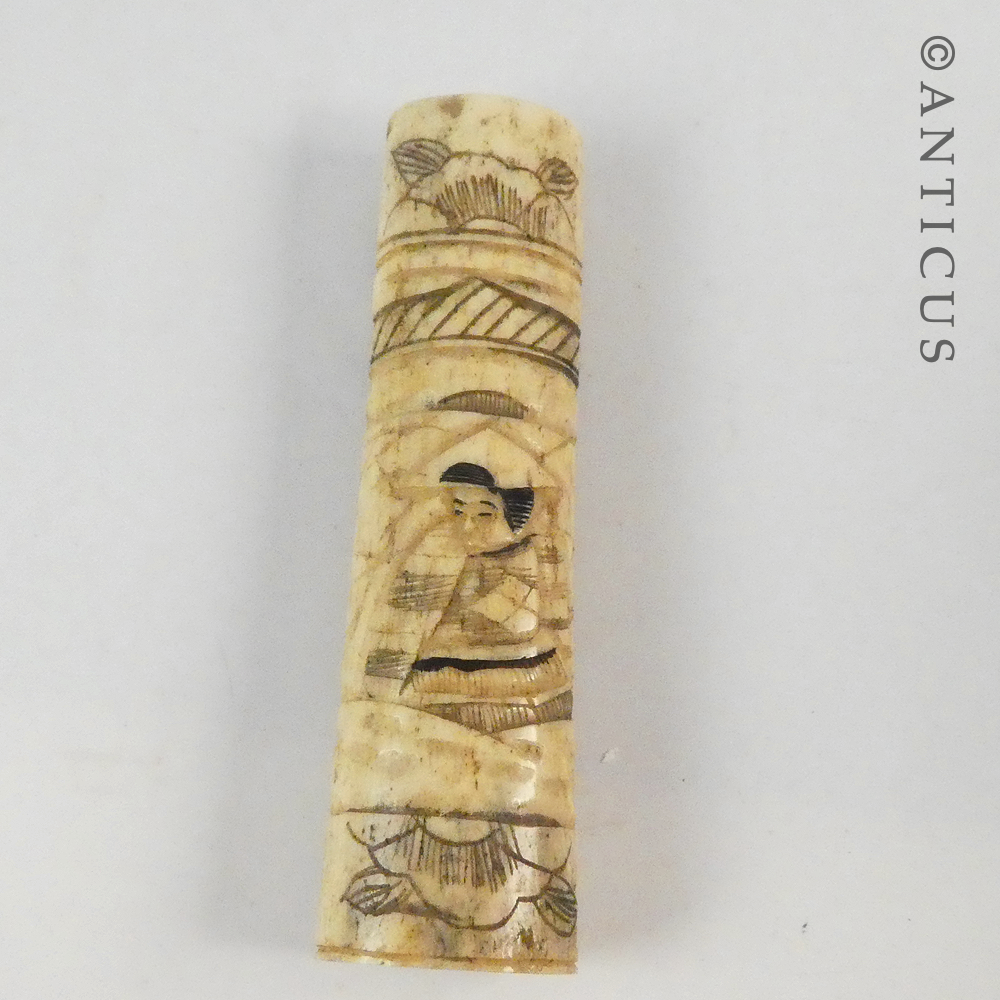 Old Japanese Carved Bone Knife Handle.