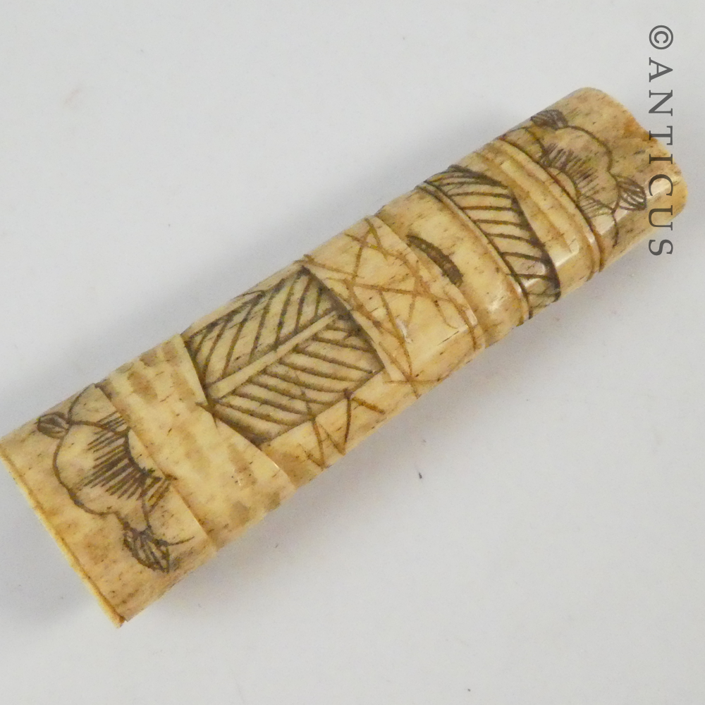 Old Japanese Carved Bone Knife Handle.