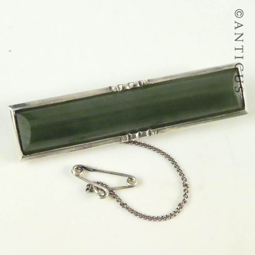 Vintage New Zealand Jade and Silver Brooch.