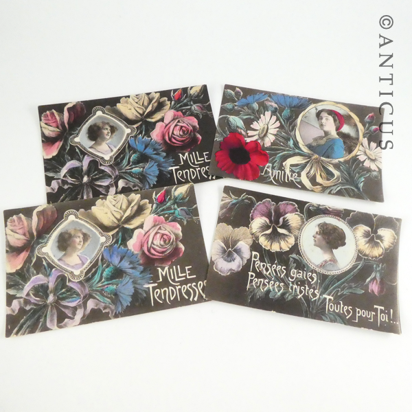 Four Antique French Postcards.