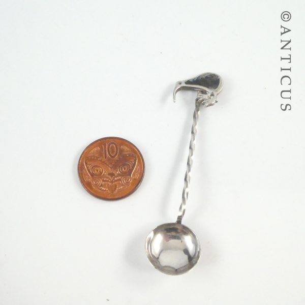 Small Mustard or Salt Spoon, with Kiwi Finial.