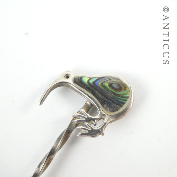 Small Mustard or Salt Spoon, with Kiwi Finial.