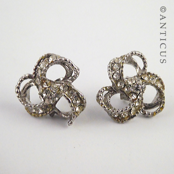 Pair Diamonté Ribbon Bow Earrings.