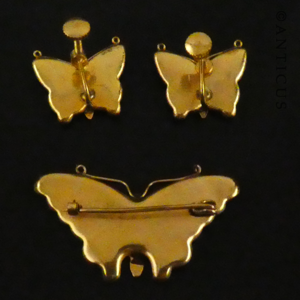 Japanese Damascene Butterfly Brooch & Earrings.