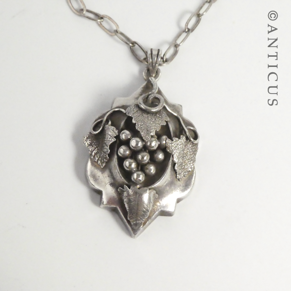 Art Nouveau Pendant and Chain, Grapes on Vine.