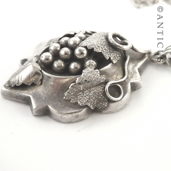 Art Nouveau Pendant and Chain, Grapes on Vine.
