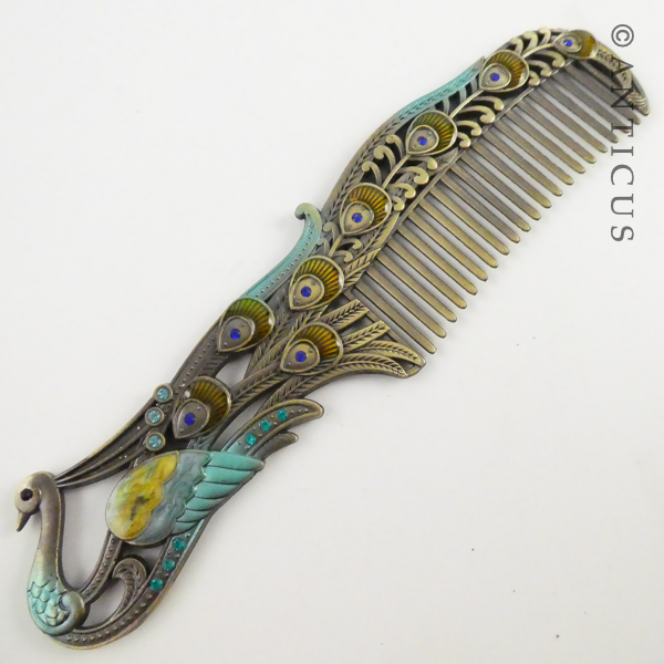 Enamelled Peacock Hair Comb.