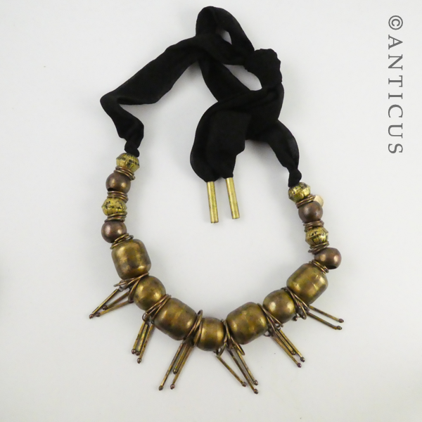 Flambouyant Brass and Black Chiffon Necklace.
