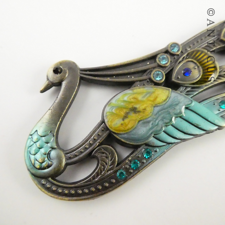 Enamelled Peacock Hair Comb.