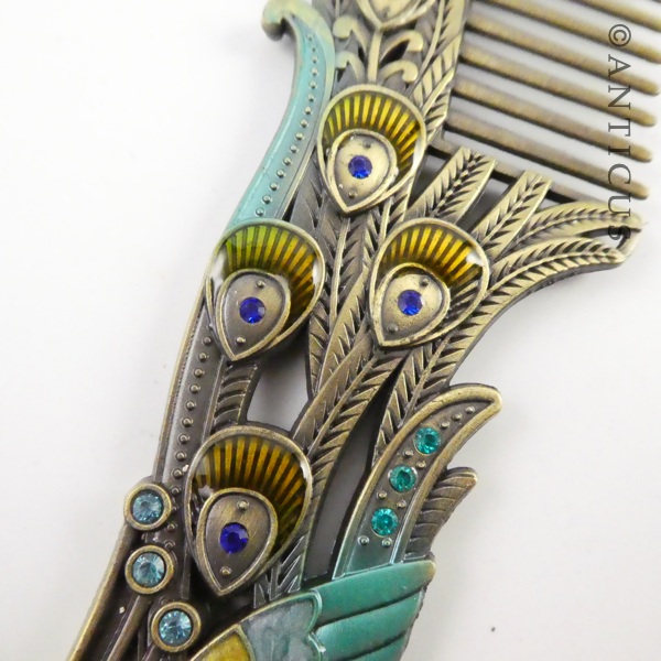 Enamelled Peacock Hair Comb.
