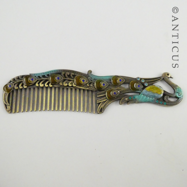Enamelled Peacock Hair Comb.