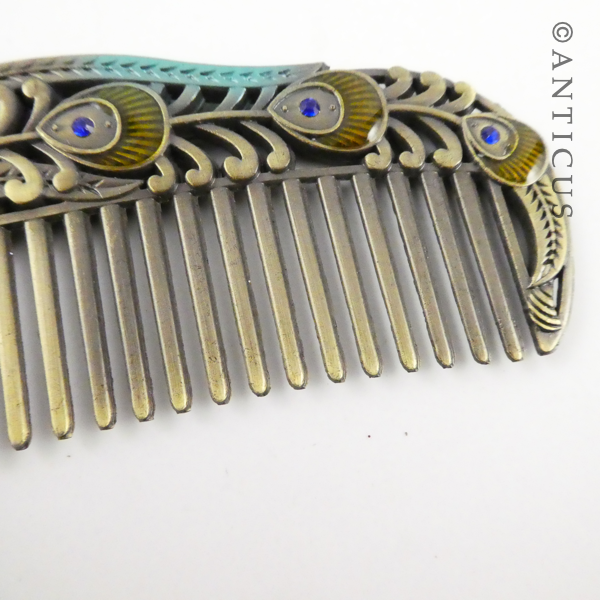 Enamelled Peacock Hair Comb.