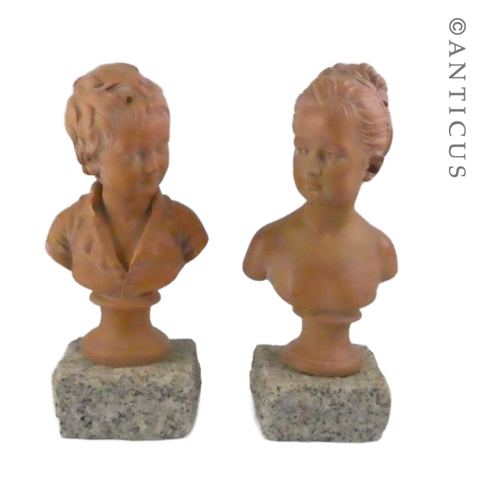 Pair of French Busts of Young Girl and Boy.
