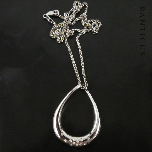 Silver Pendant on Chain with Diamonds.