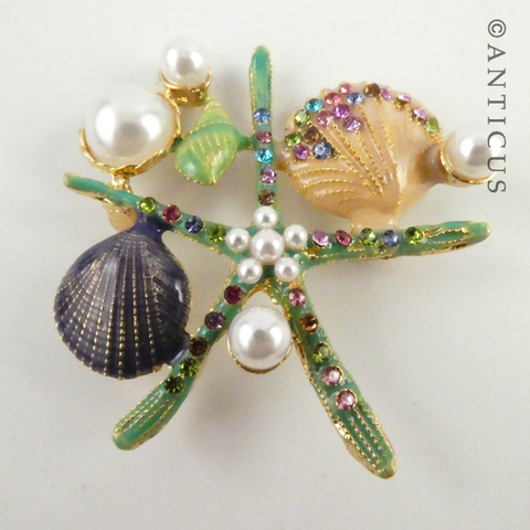 Starfish and Shells Costume Brooch.