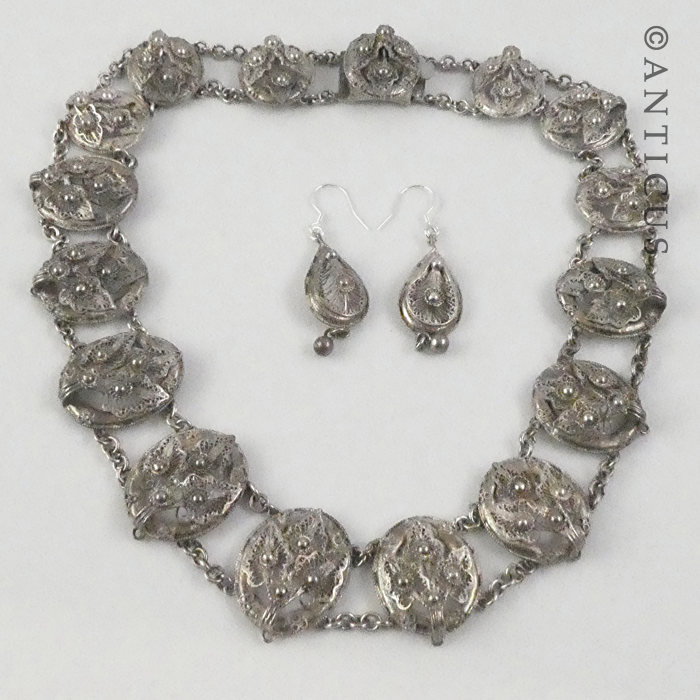 Silver Filigree Necklace and Earrings.