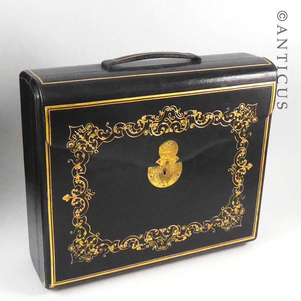 Beautiufl Leather Writing Box, Cased.