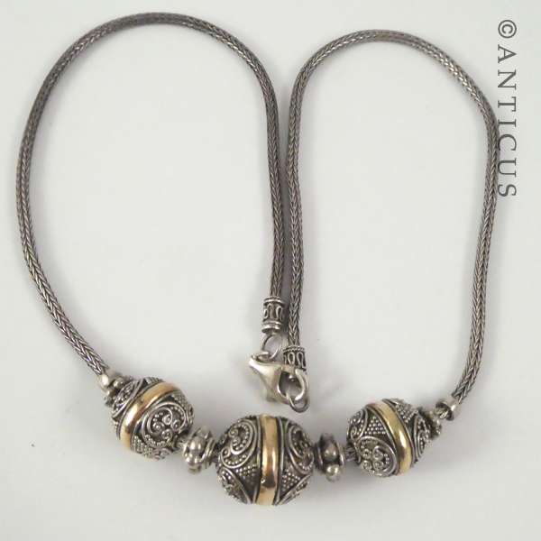 Silver Snake Chain and Spheres Necklace