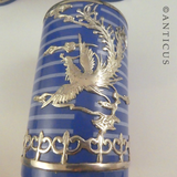Six Ceramic Beakers, Silver Metal Overlay of Phoenixes