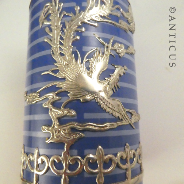 Six Ceramic Beakers, Silver Metal Overlay of Phoenixes