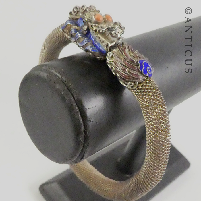 Chinese Enamelled Dragon Bracelet with Mesh.