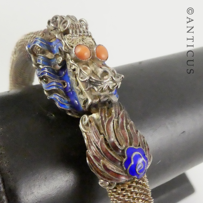 Chinese Enamelled Dragon Bracelet with Mesh.