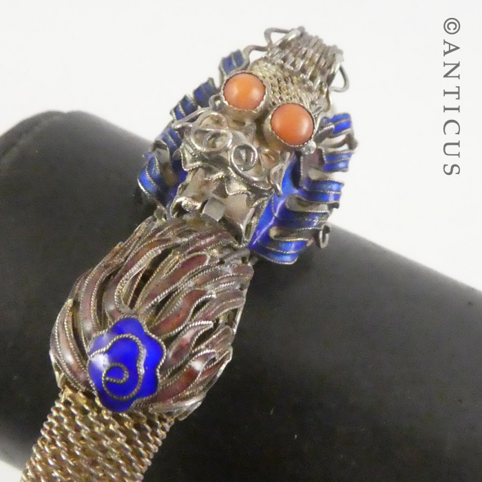 Chinese Enamelled Dragon Bracelet with Mesh.