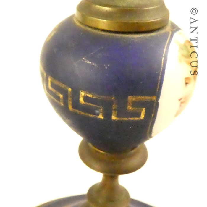 Pair of Vintage French Porcelain & Brass Candlesticks.