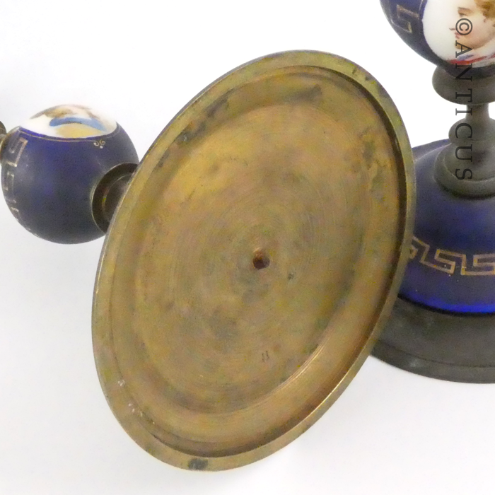 Pair of Vintage French Porcelain & Brass Candlesticks.