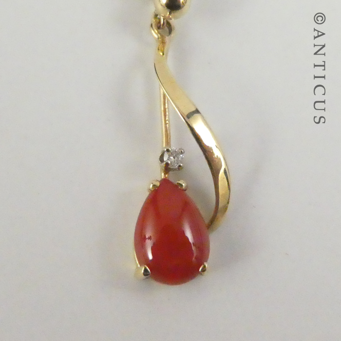 14ct Gold, Cornelian and Diamond Earrings.