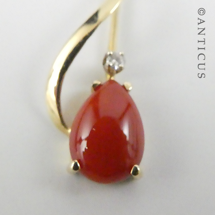 14ct Gold, Cornelian and Diamond Earrings.