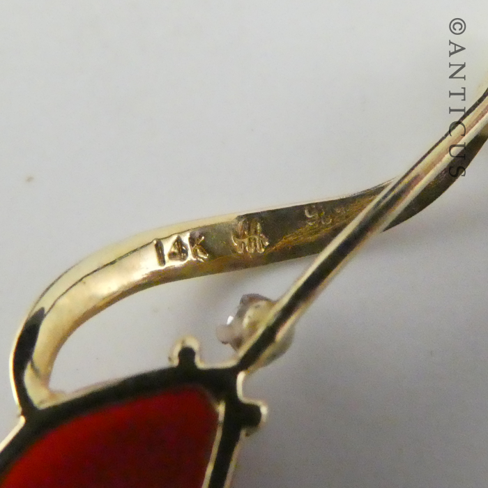 14ct Gold, Cornelian and Diamond Earrings.
