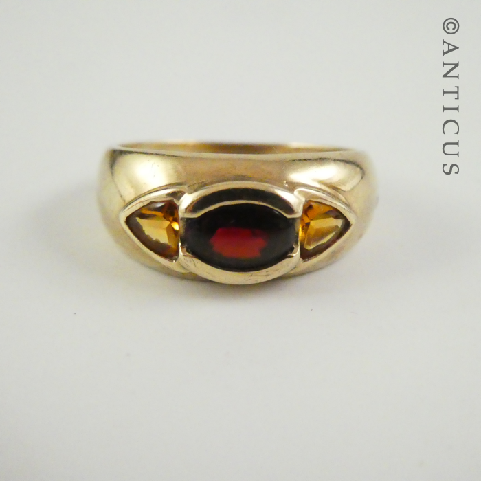 Gold, Cabochon Garnet and Citrine Ring