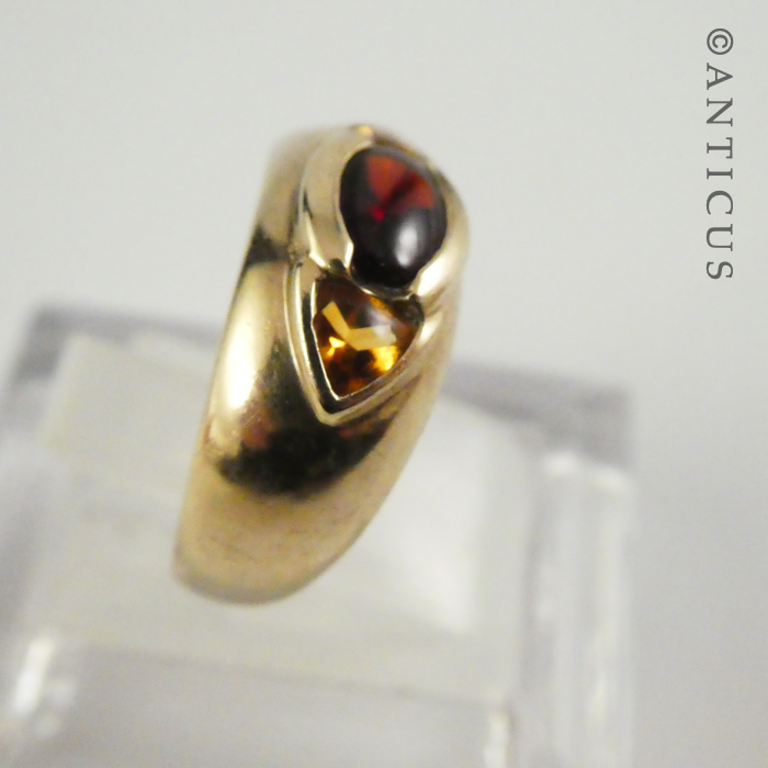 Gold, Cabochon Garnet and Citrine Ring
