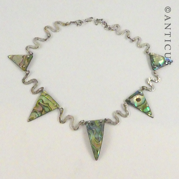 Beaten Silver and Paua Necklace.