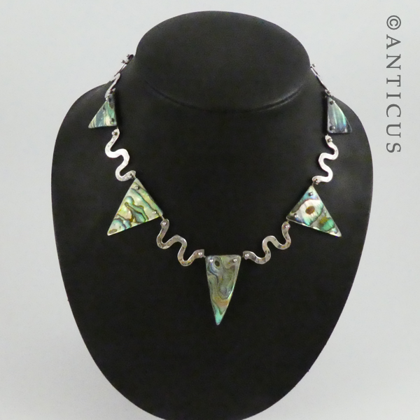Beaten Silver and Paua Necklace.