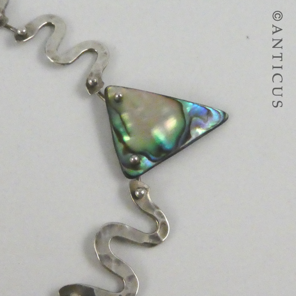 Beaten Silver and Paua Necklace.