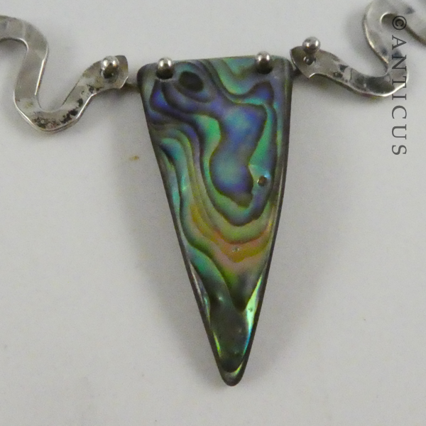 Beaten Silver and Paua Necklace.